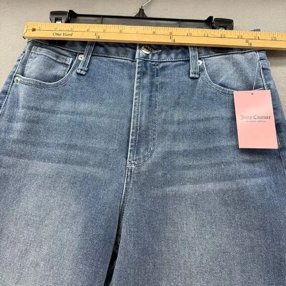 Juicy Couture Jeans Women's 7/28 Blue Lunita Wide Leg Rhinestone Logo Flare NWT - Picture 10 of 14